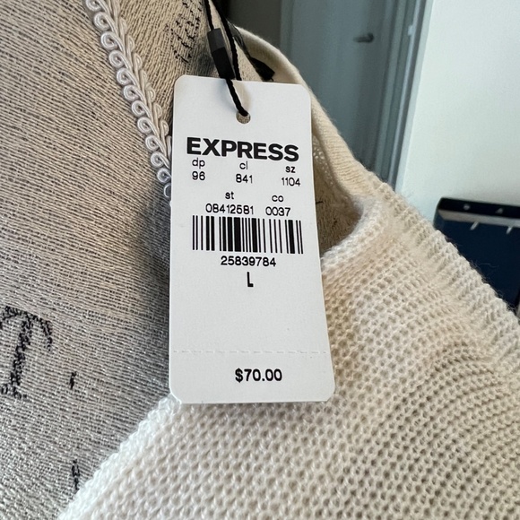 Balloon Sleeve duster Cardigan - Express - Large - Cream and Navy blue - Picture 3 of 5